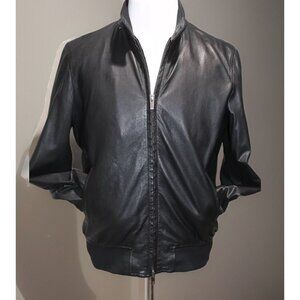 BOGGI milano Leather Bomber jacket Mens M Black Cafe Racer Luxury Brand RARE!